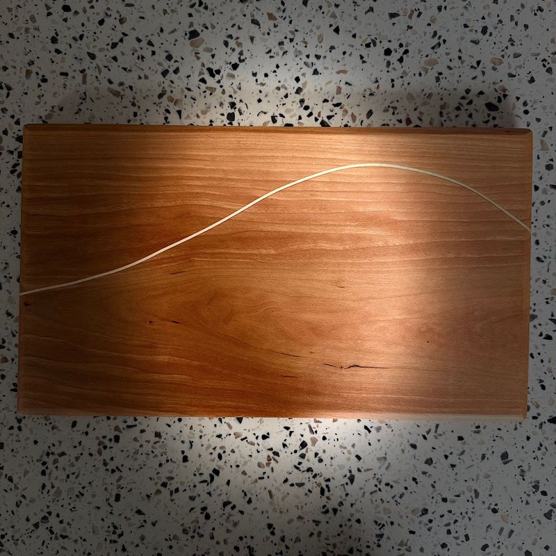 Face-Grain Cherry Cutting Board with Curved Maple Inlay – 13" x 8" x .75"