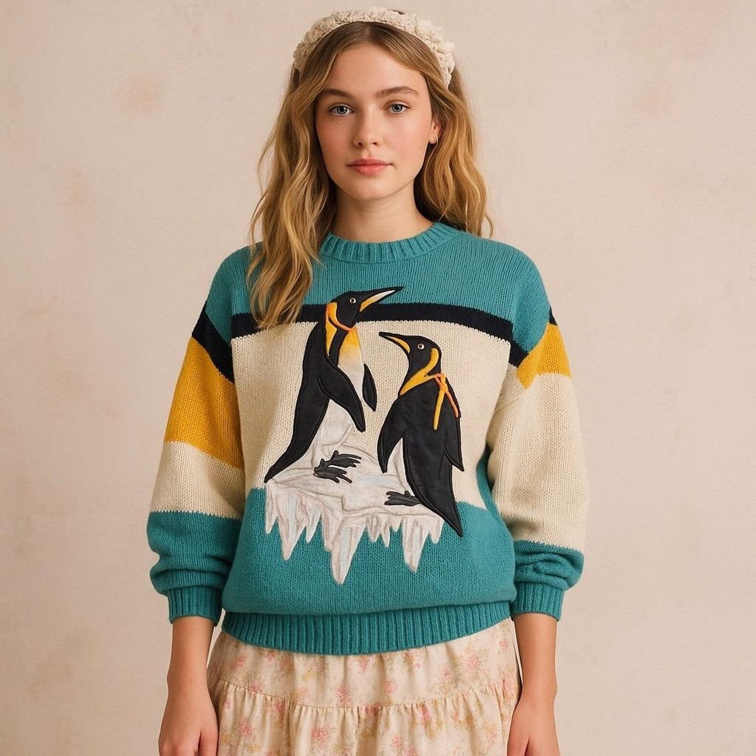 Vintage 1980s Novelty Knit Sweater – Women’s Large