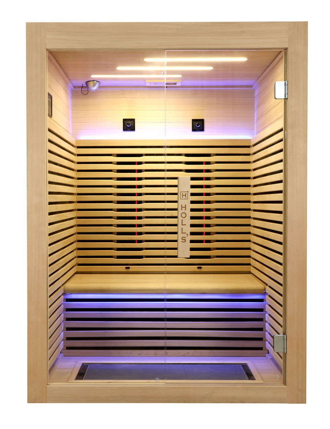 sauna en bois avec led bleu