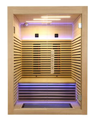 sauna en bois avec led bleu