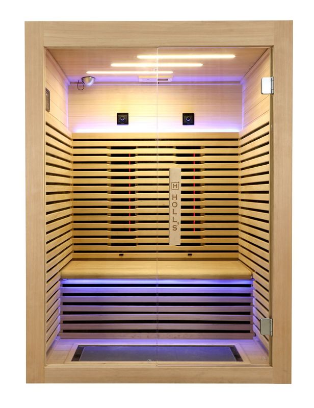 sauna en bois avec led bleu