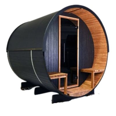 Onyxia Barrel 6 places sauna extérieur en bois noir et brun