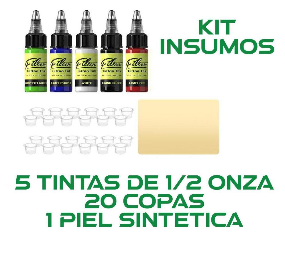 Insumos - 5 Tintas color - 20 Copas - 1 Piel