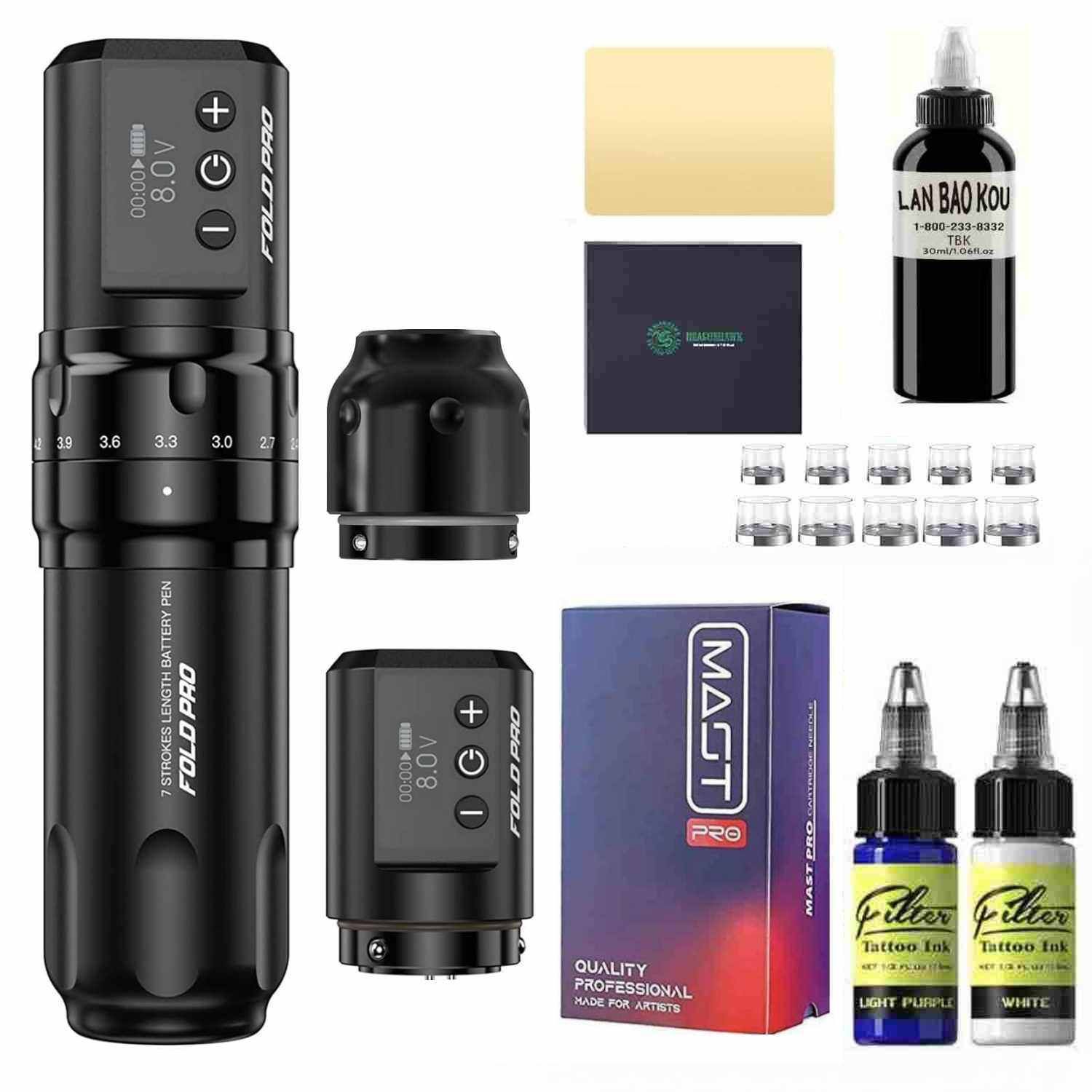 Kit Pen Mast Fold Pro con 2 Baterías – Máquina de Tatuaje Profesional Potente y Estable
