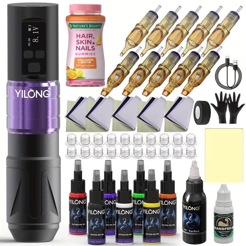Kit Pen Tatuaje Yilong + Vitamina Nature’s Bounty para cuidar la piel.