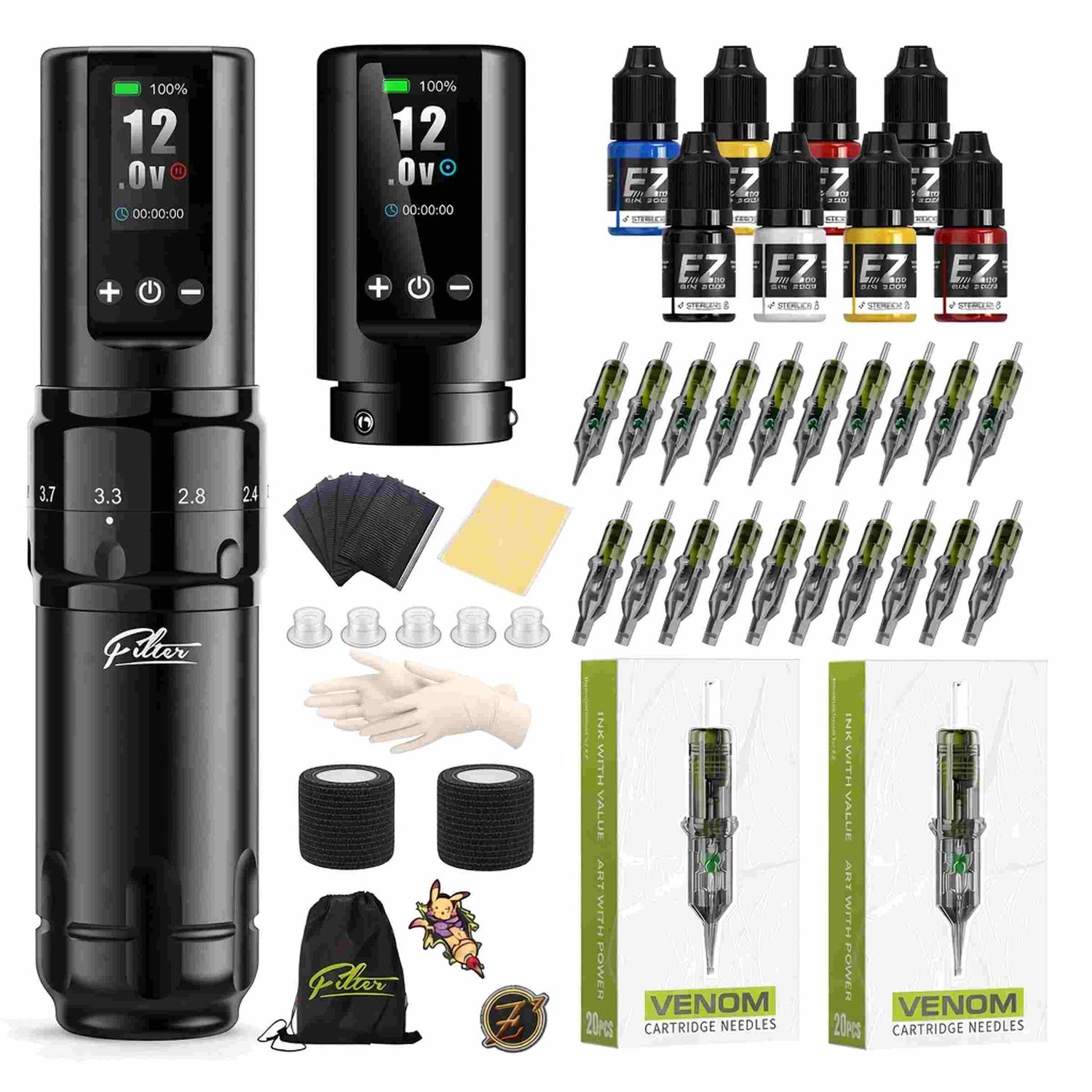 Kit de Tatuaje EZ Filter 2 Baterías X30 PRO 40 Cartuchos + Tula
