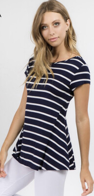 Navy Striped Scooped Back Shirt