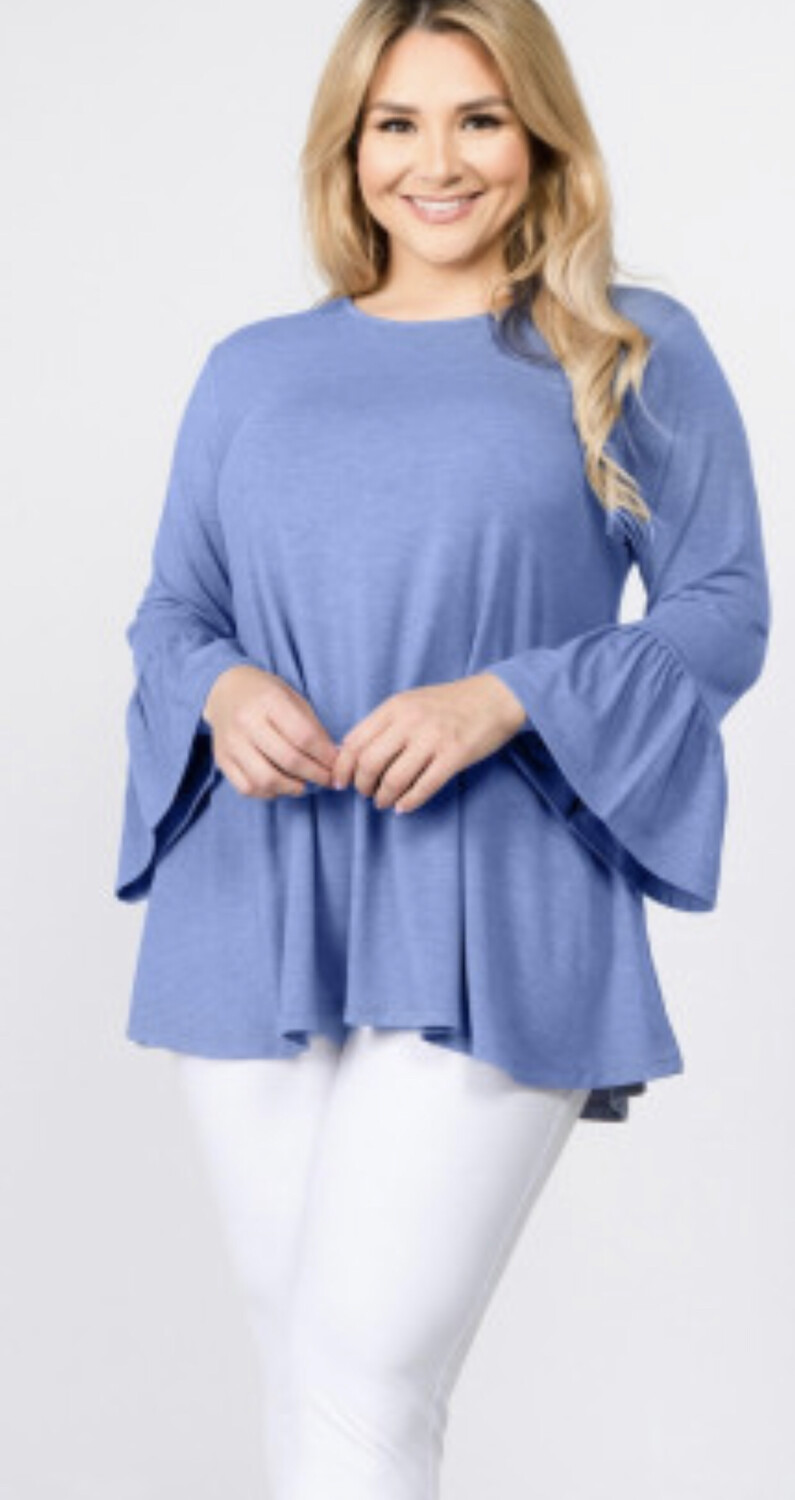 Solid Color Bell Sleeve Tunic Top