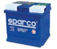 Batteria Sparco di colore blu con parte superiore bianca, logo bianco ben visibile sul lato frontale