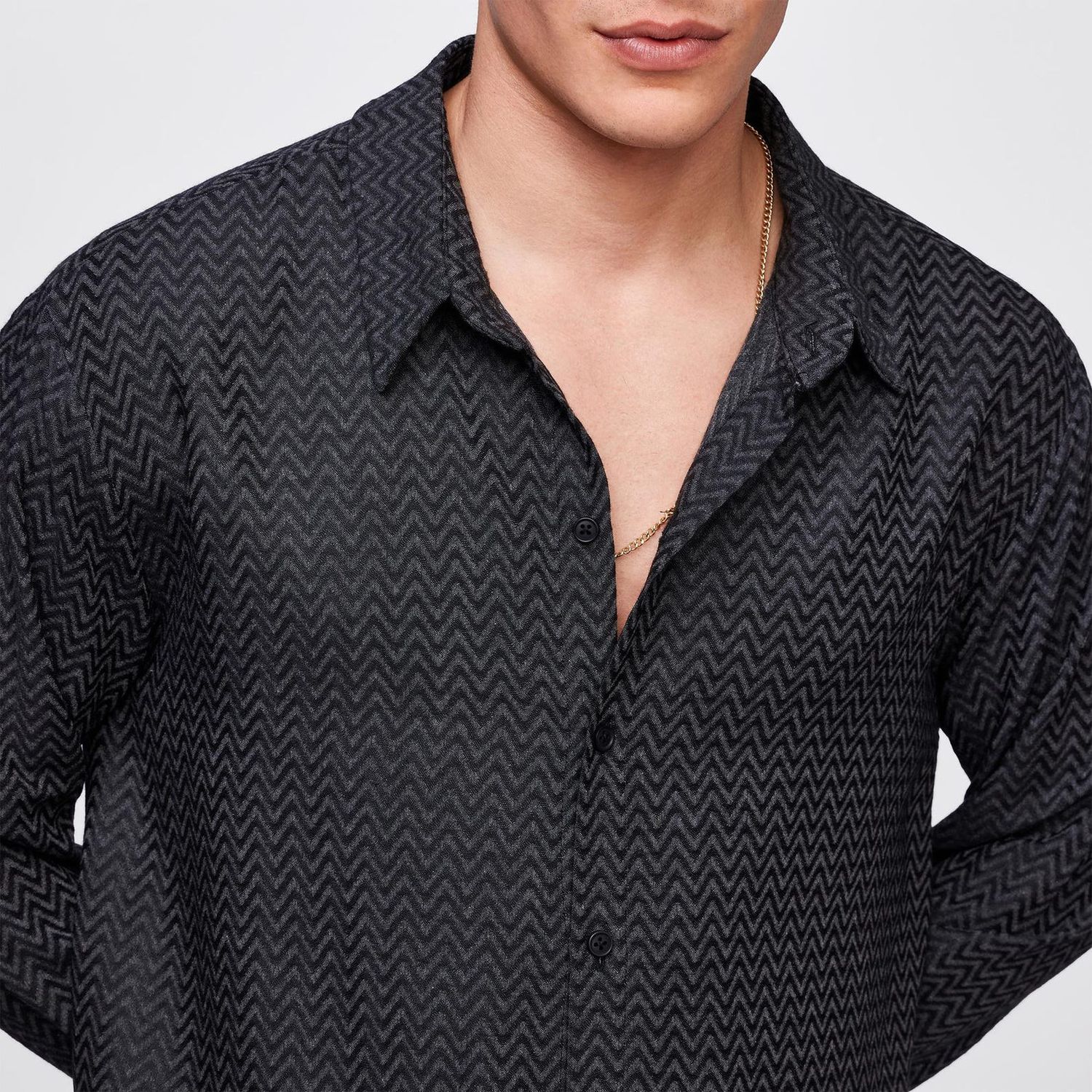 Men’s Black Modal Jacquard Oversized Shirt