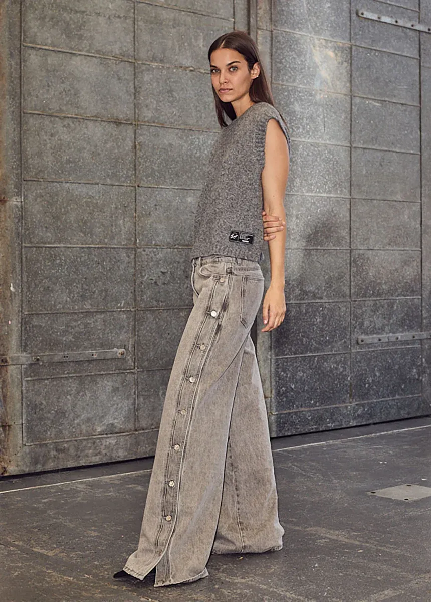 Haute L'Amitie Side Panel Button Tall Jeans HL10329 Light Grey