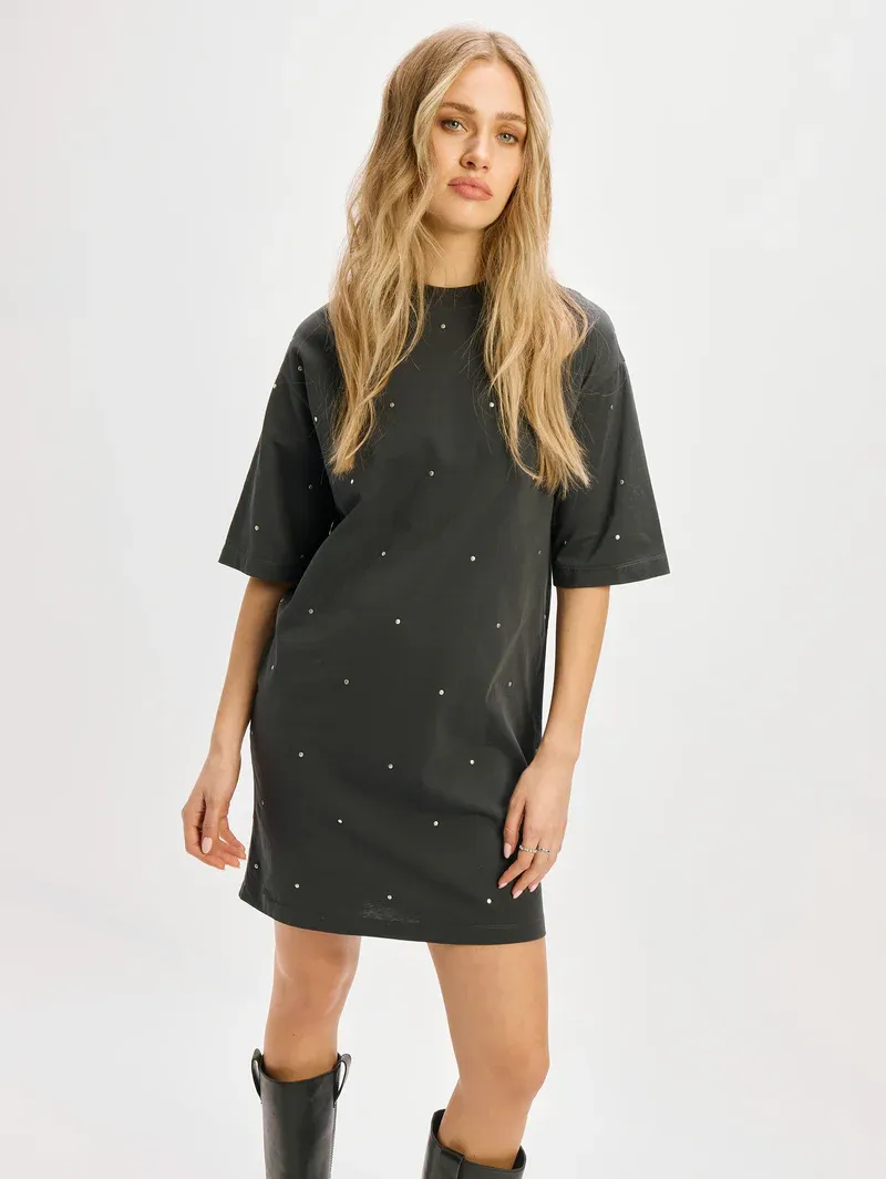 Refined BELLA DRESS 14 Cotton jersey studs R2508714727 antra