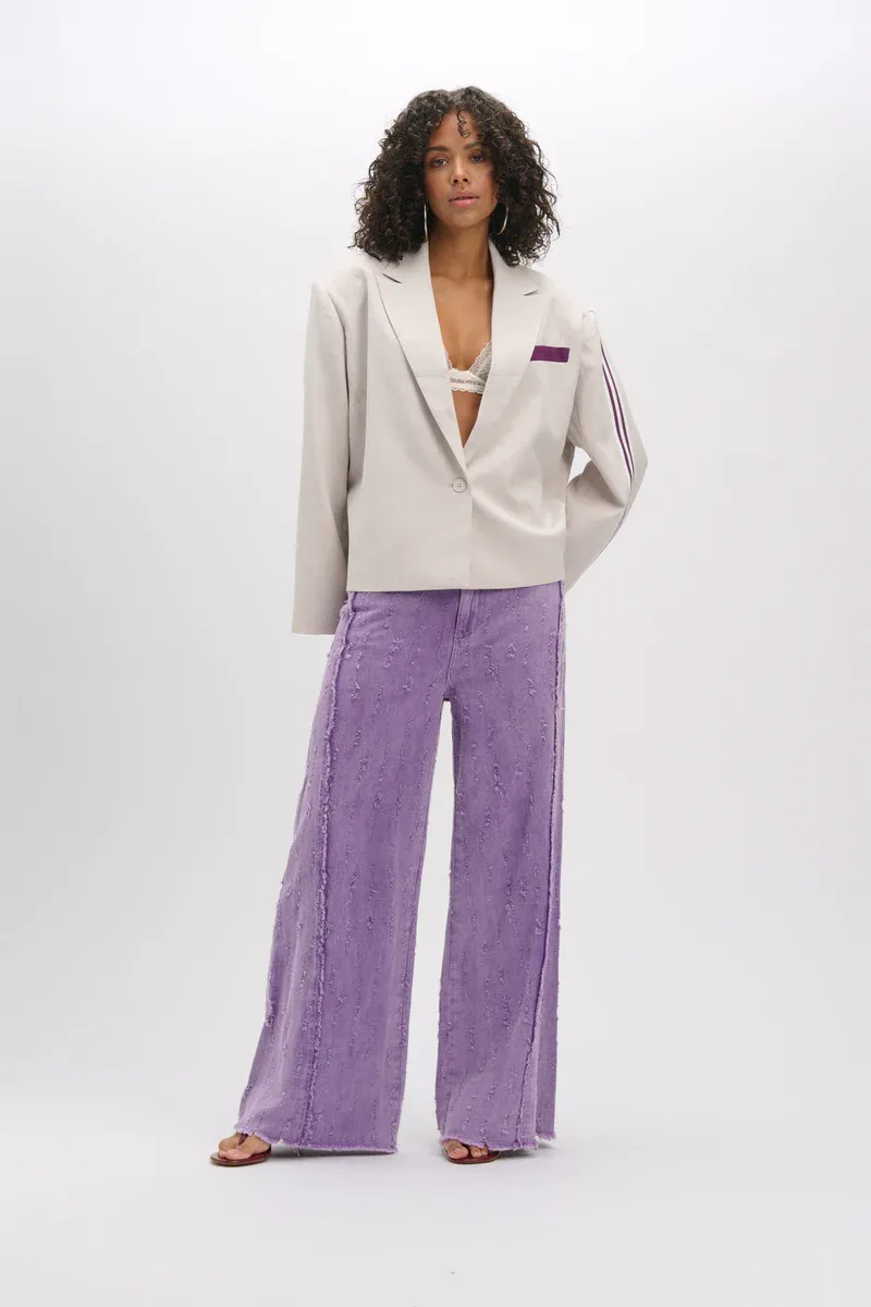 Refined ladies woven high waist damaged deni R2602170894 purple