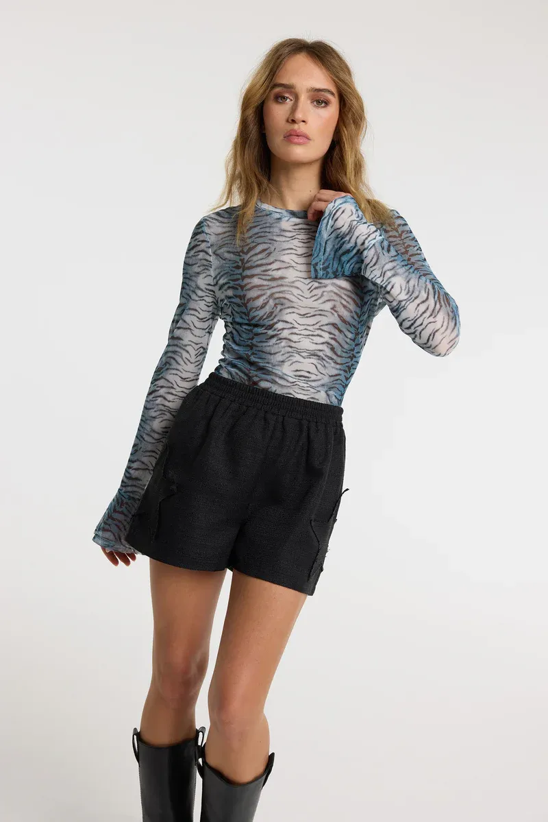 Refined ladies woven relaxed tweed shorts MO R2602259883 black