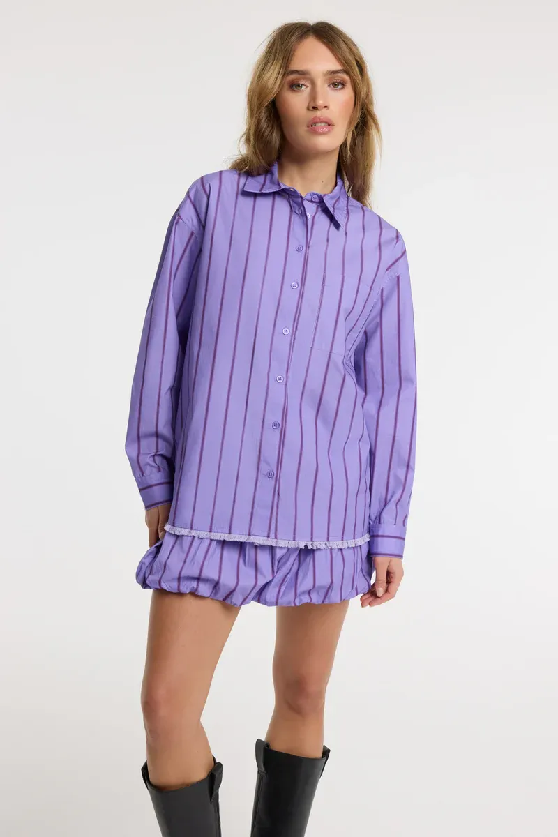 Refined ladies woven overzized stripe blouse R2602945926 lilac