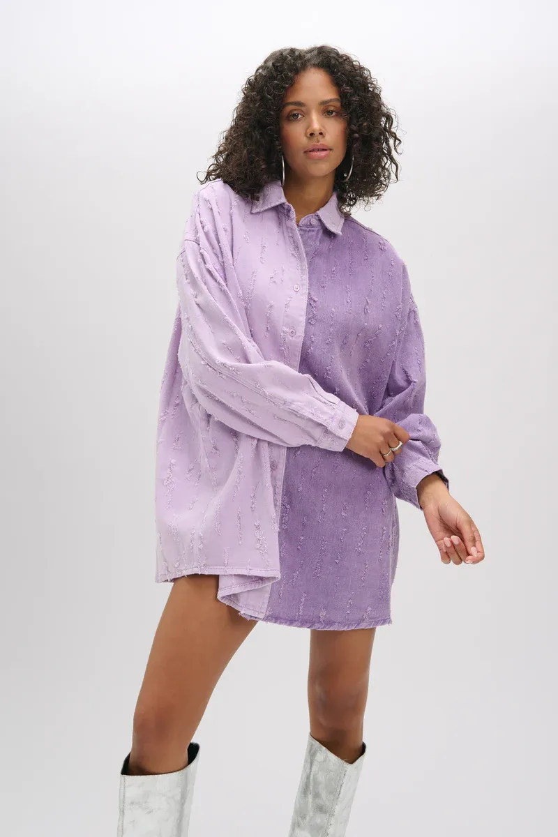 Refined ladies woven two colour denim blouse R2602970893 purple