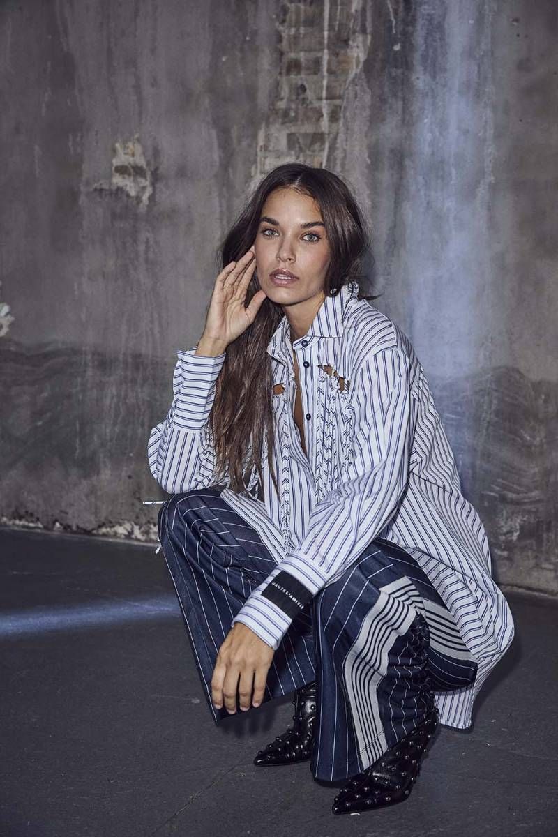 Haute L'Amitie Striped Fringe Shirt HL10522 Blue/White Stripe