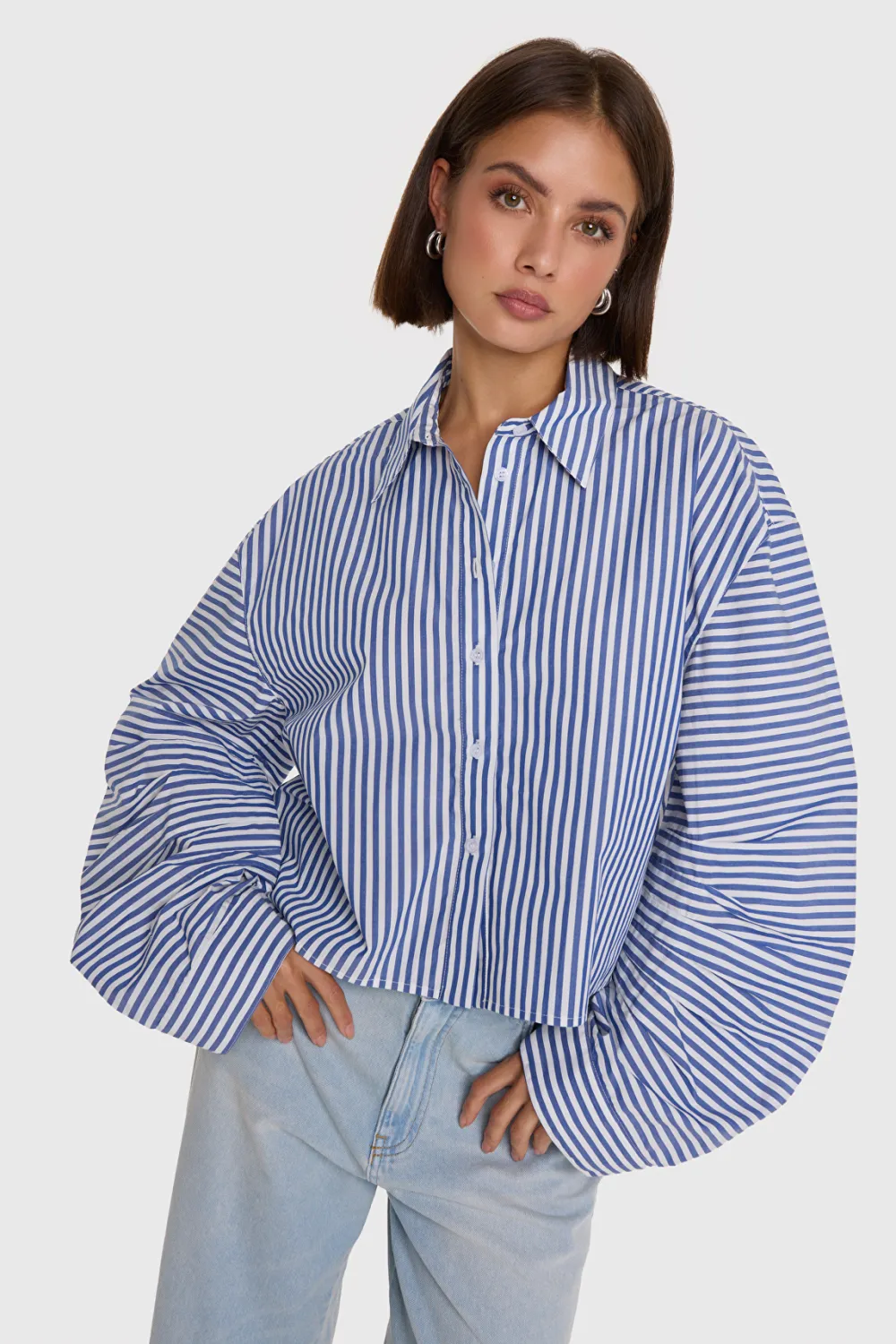 Alix the Label ladies woven fancy striped blouse 2602909630 royal blue
