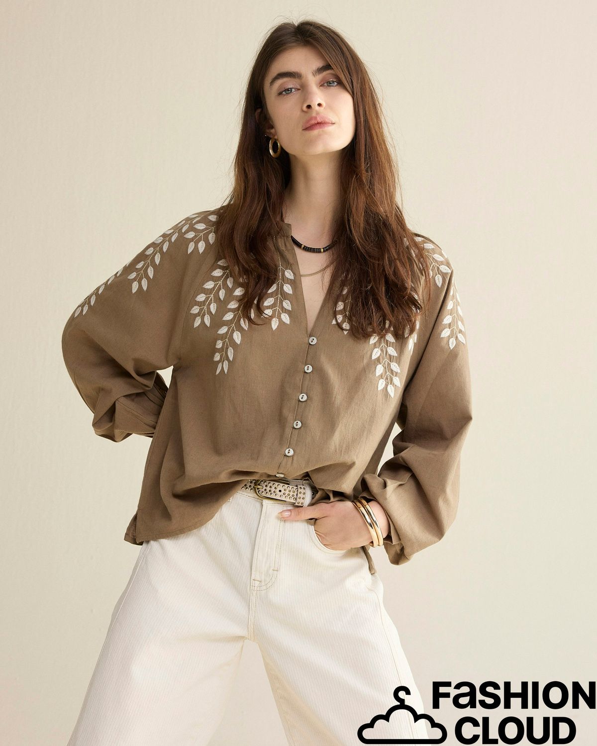 Summum Woman Blouse Cotton branches 2s3449-12439 Khaki
