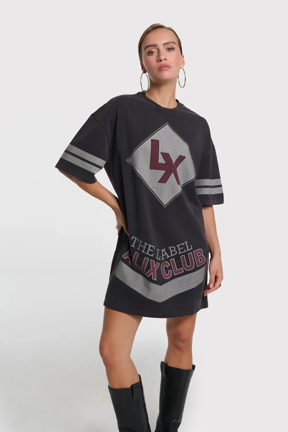 Alix the Label ladies knitted sporty t-shirt dress 2603382610 charcoal grey