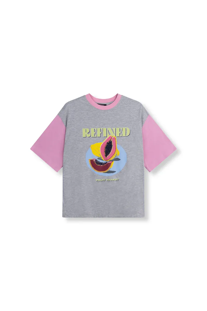 Refined ladies knitted oversized men t-shirt R2603709986 grey melange