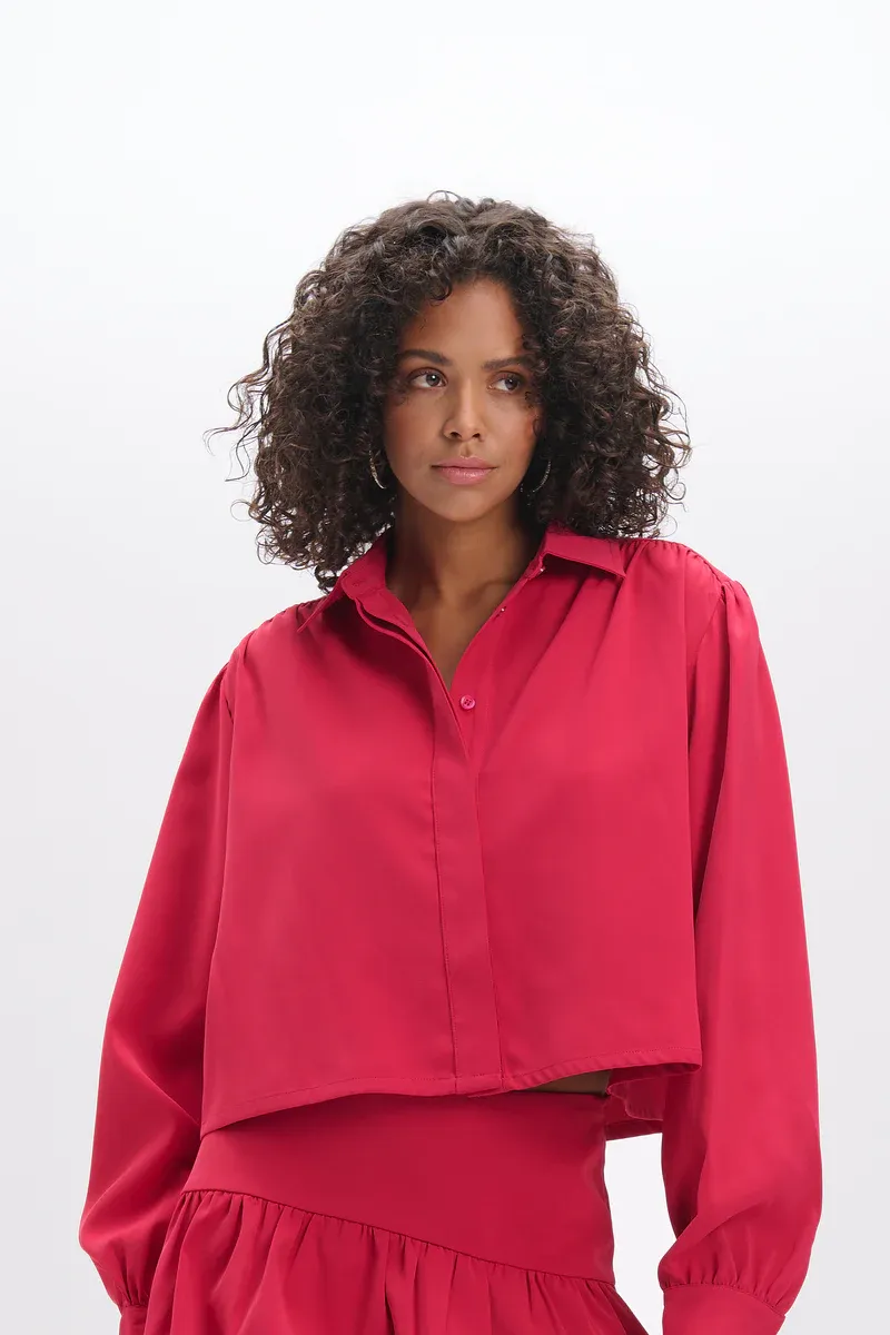Refined ladies woven cropped blouse MYRA R2603962943 raspberry