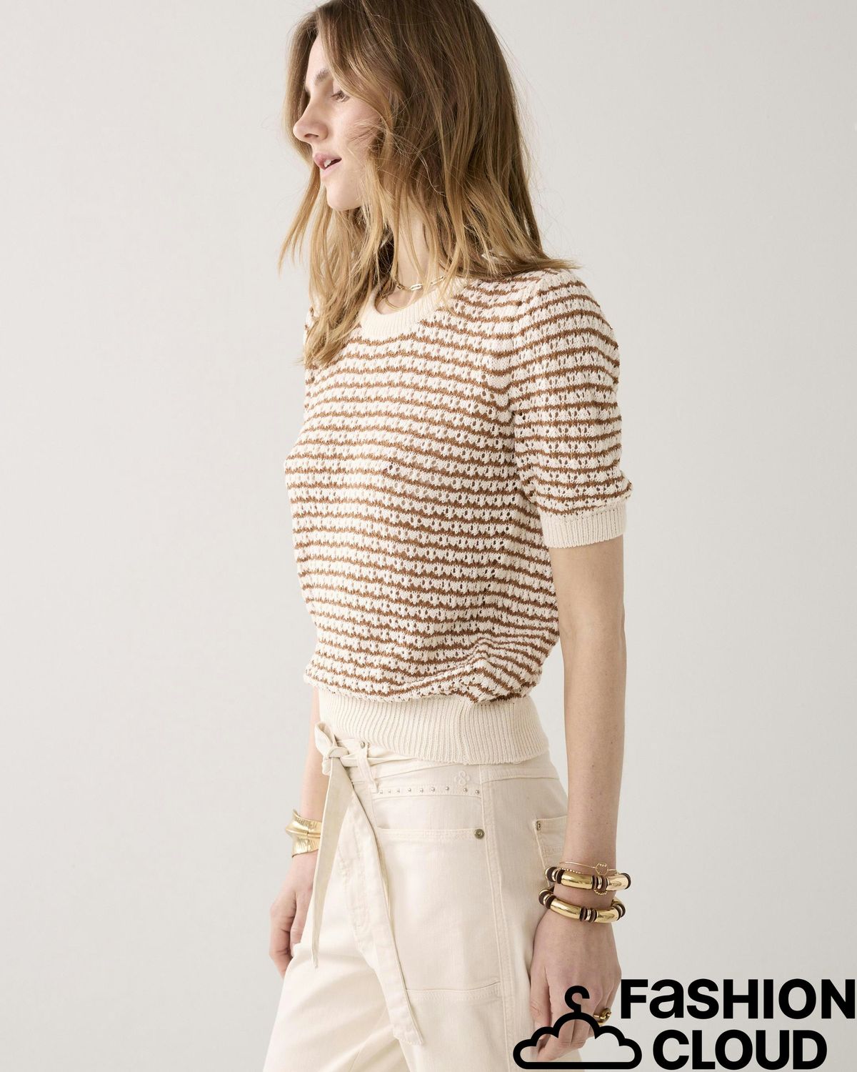 Summum Woman Sweater short sleeve Fancy cotton bl 7s7979-70061 Ivory