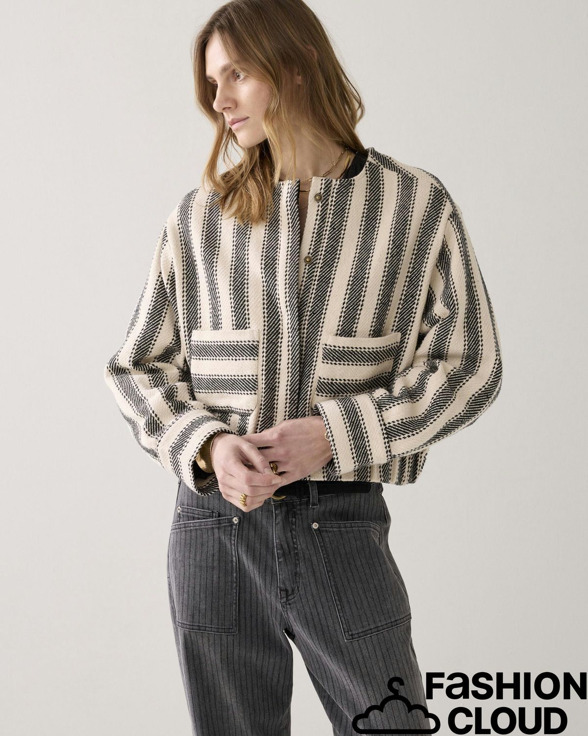 Summum Woman Jacket Stripe 1s1277-12329 Black Ivory