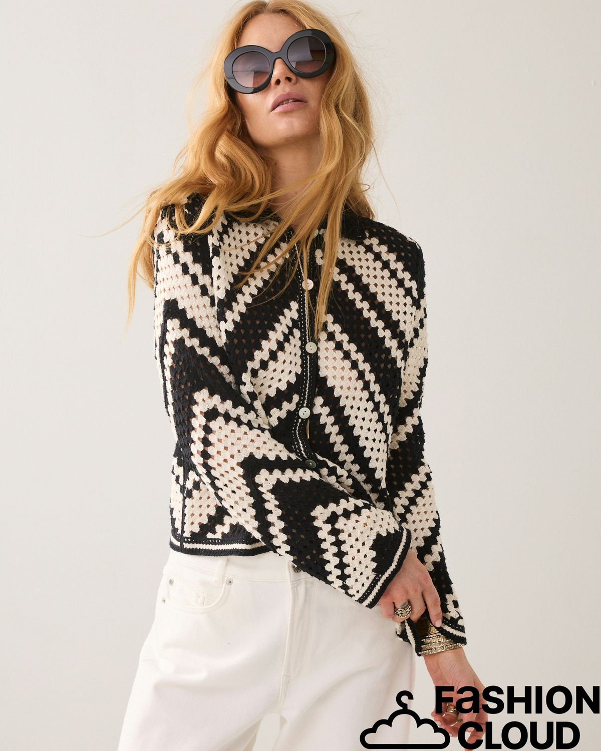 Summum Woman Cardigan short Striped Crochet knit 7s8008-70080 990