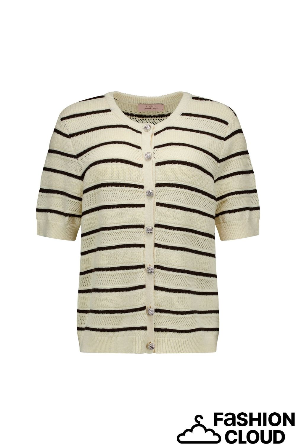 Studio Anneloes Yara stripe cardigan 13775 ecru/espresso