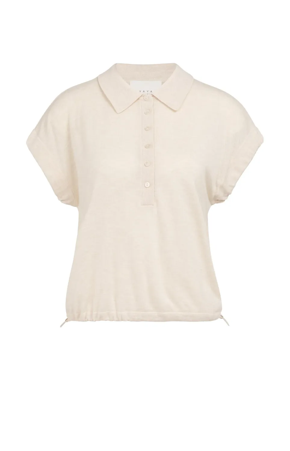YaYa Knitted polo with cord at bott 01-000590-605 CLOUD CREME WHITE