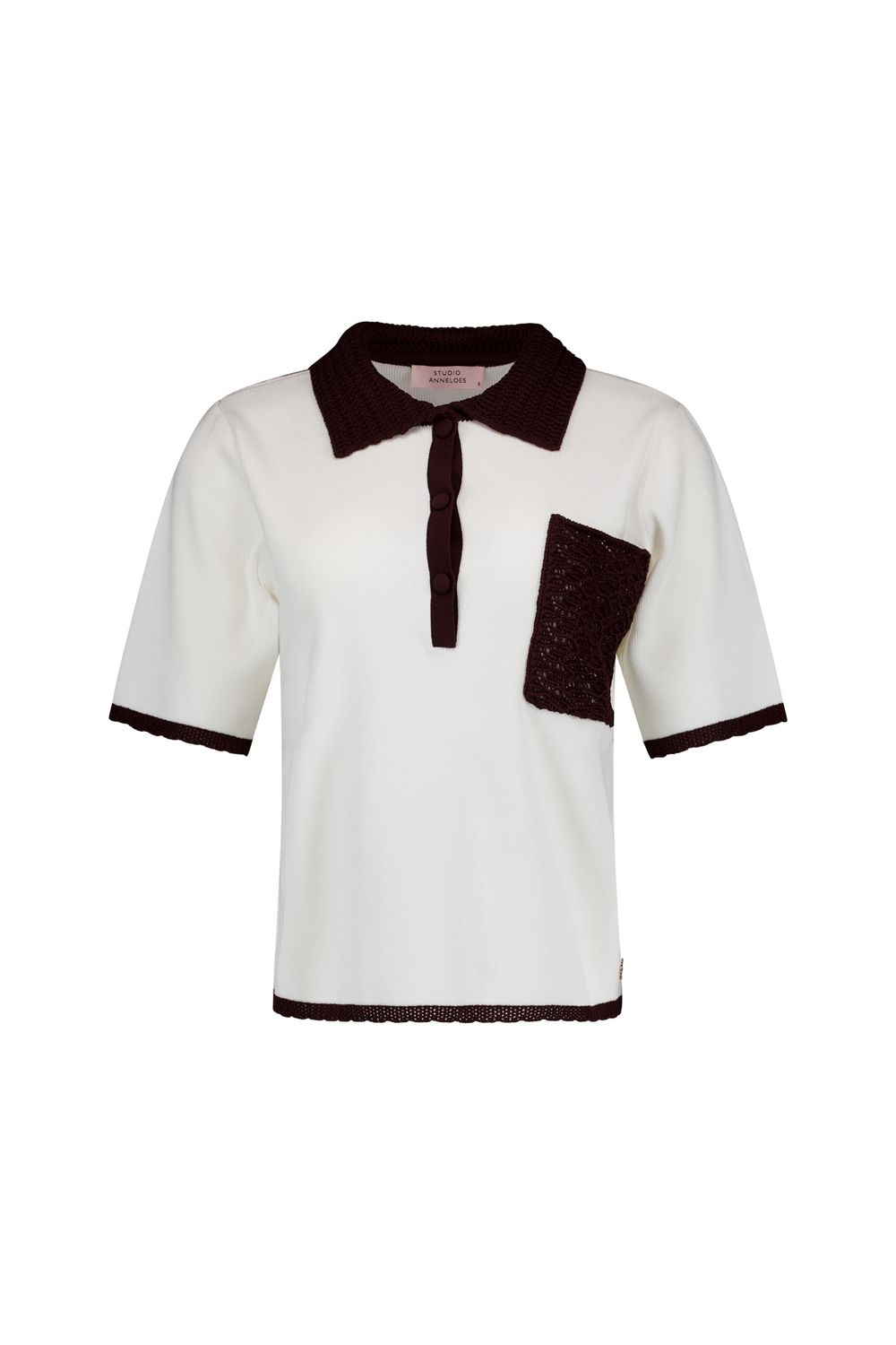 Studio Anneloes Jemy crochet polo 13915 ecru/espresso