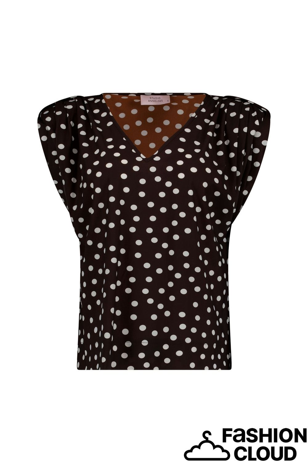 Studio Anneloes Leone dot vneck top 13936 espresso/ecru