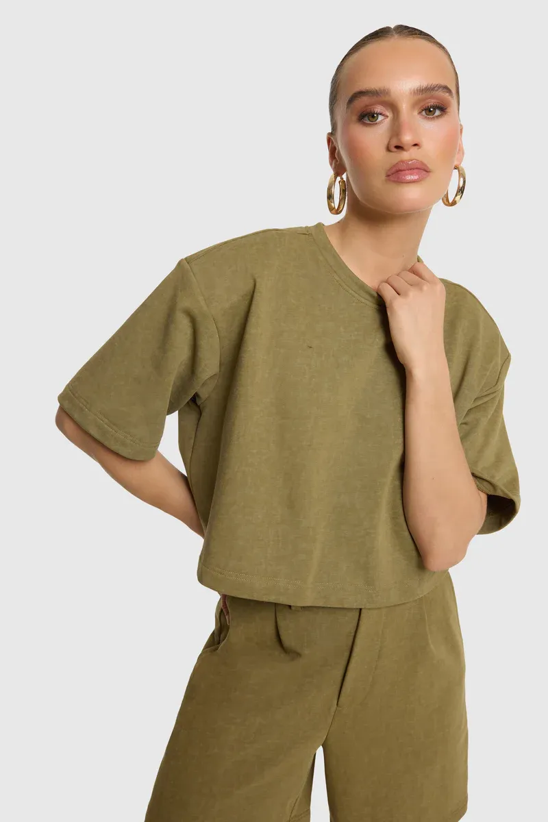 Refined ladies knitted oversized cropped shi R2606796199 army