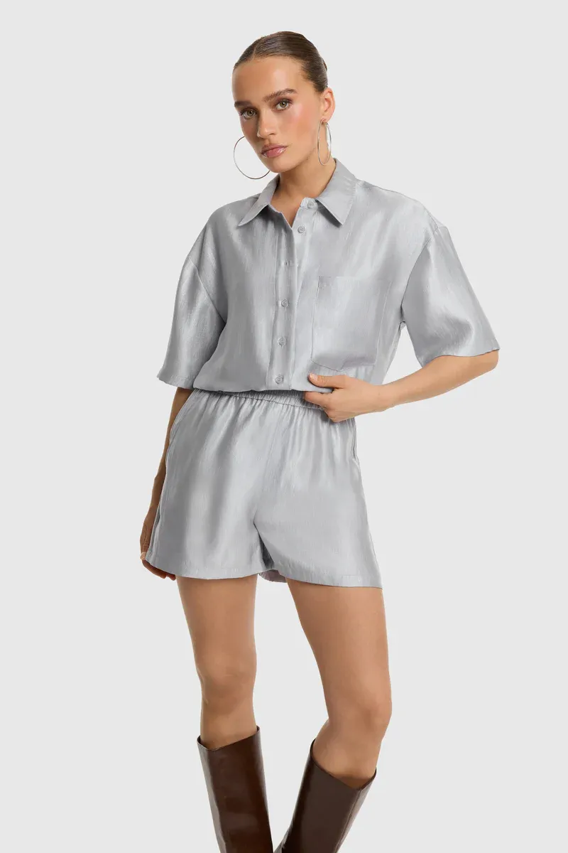 Refined ladies woven relaxed shorts MONE R2606253198 silver