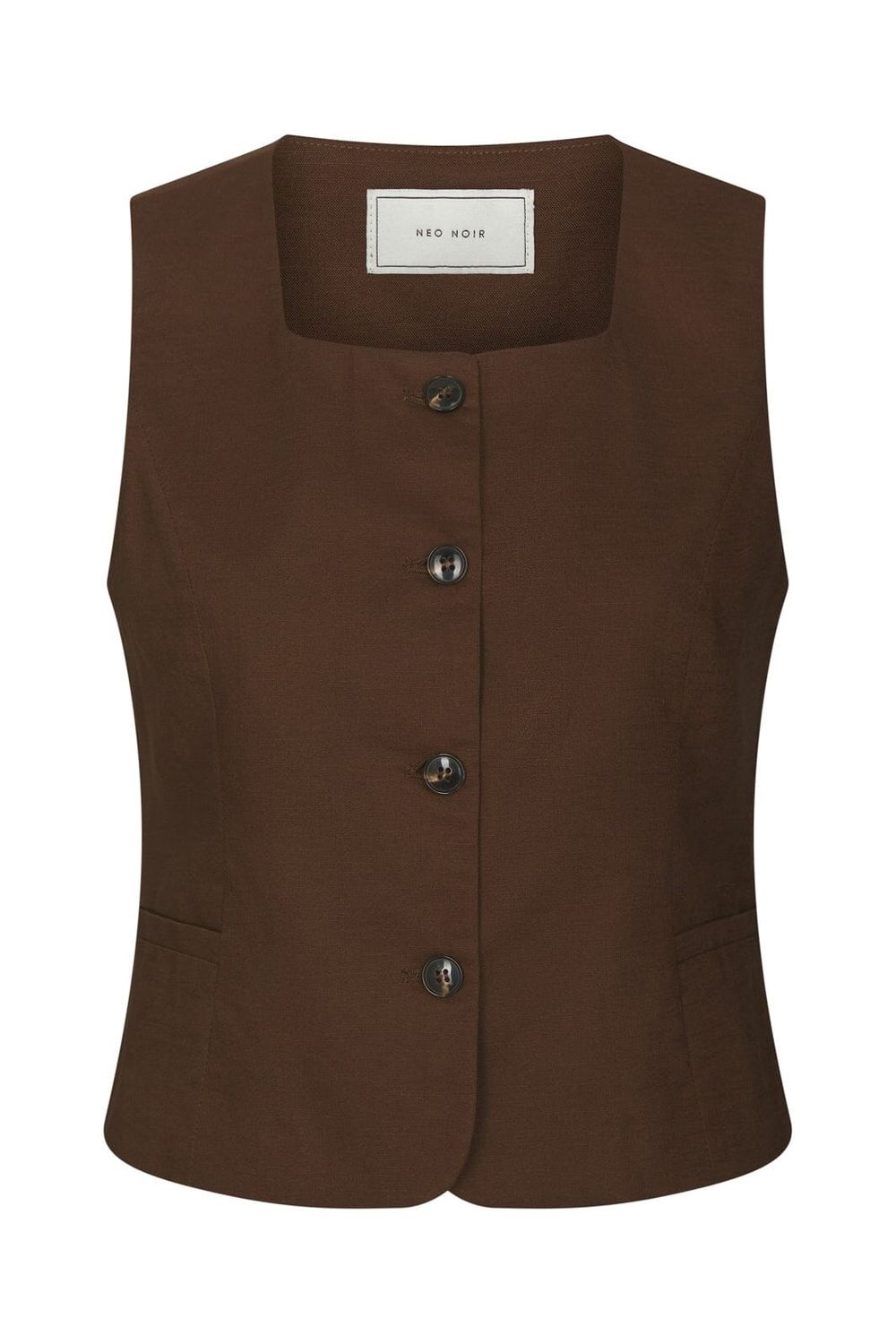Neo Noir Yula Linen Waistcoat 165181 Dark brown Neo Noir Yula Linen Waistcoat 165181 Dark brown