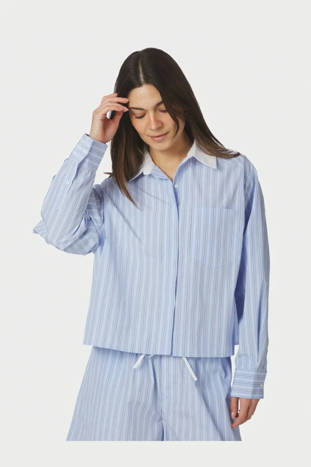 Neo Noir Delfia gestreepte blouse – lichtblauw