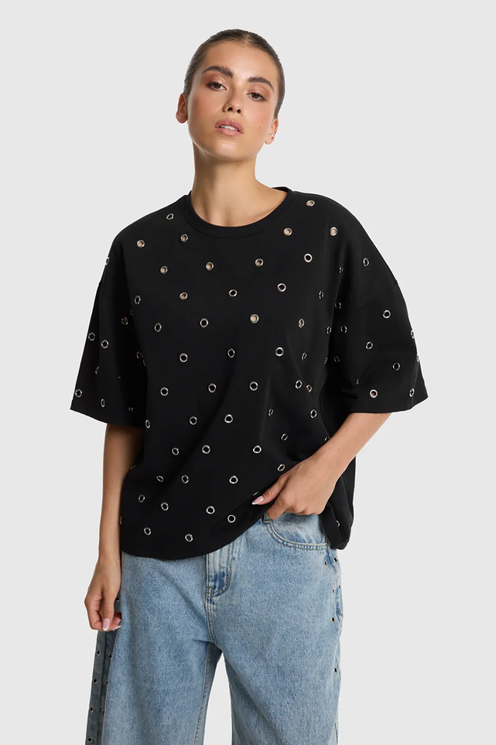 Alix the Label EYELET T-SHIRT 2607847811 black