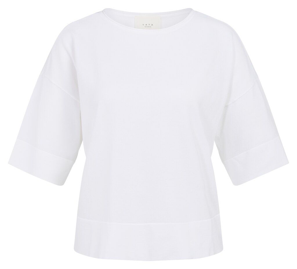 YaYa Fijngebreid oversized T-shirt 01-000598-606 PURE WHITE