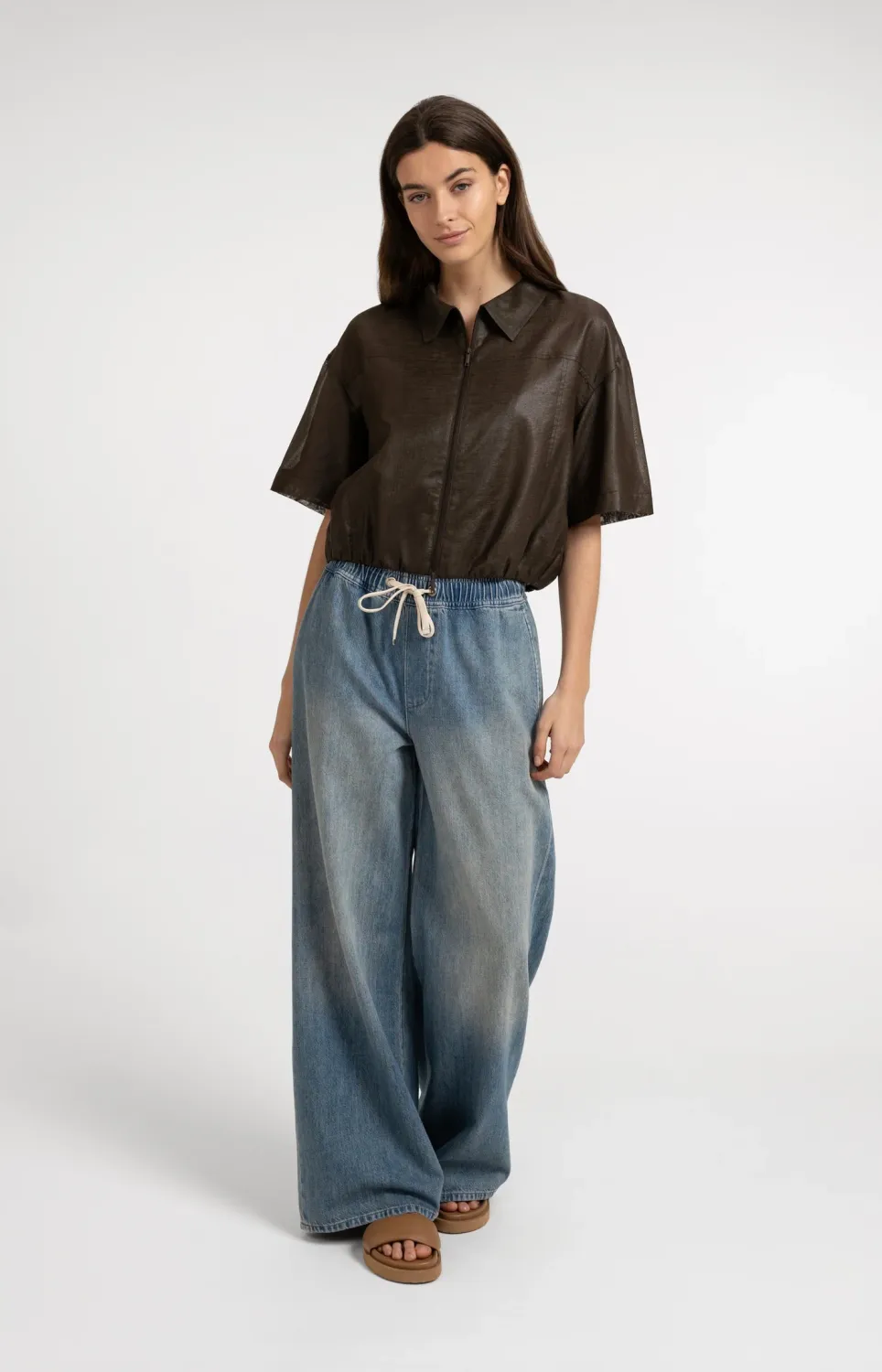 YaYa Denim broek met trekkoord 01-311148-607 MID BLUE DENIM
