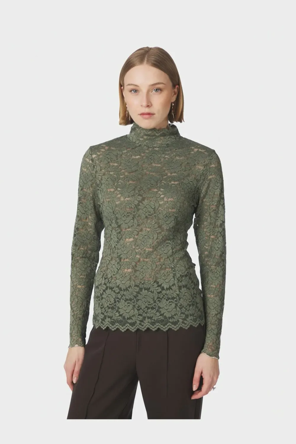 Neo Noir Liza kanten blouse – olijfgroen