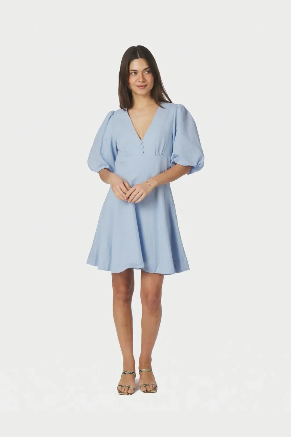 Neo Noir Halli Linen Dress 169330 Light Blue