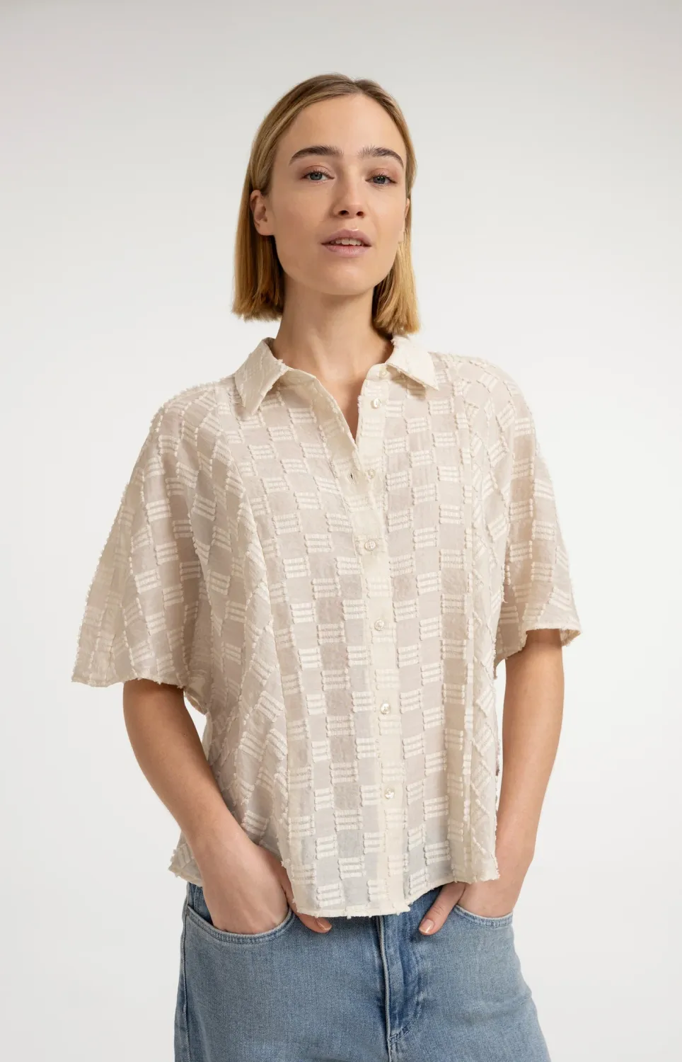 YaYa Jacquard blouse 01-201230-607 BEIGE