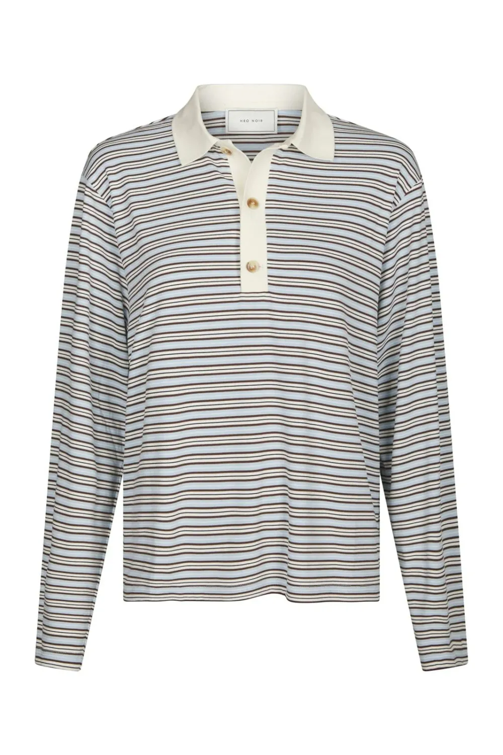 Neo Noir Lirenne Striped Polo Blouse 169606 Light Blue