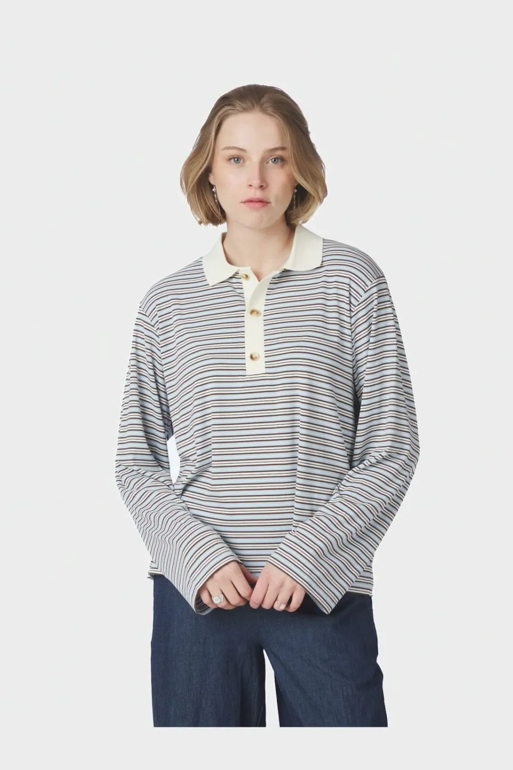 Neo Noir Lirenne gestreepte polotop – lichtblauw
