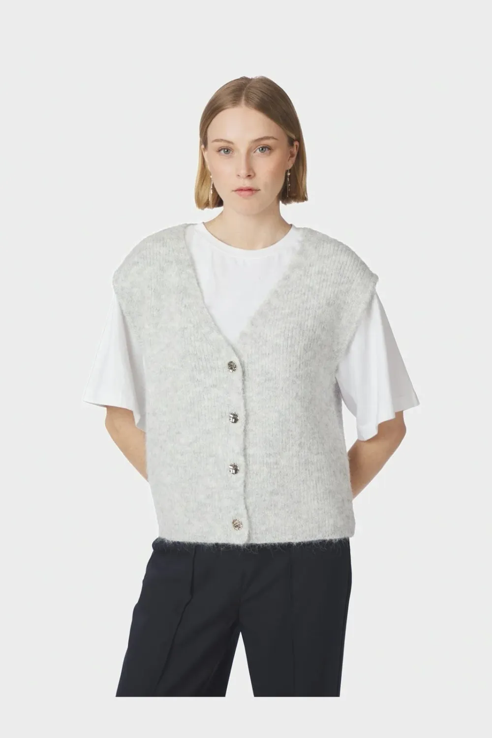 Neo Noir Xandra Knit Vest 169152 Light grey
