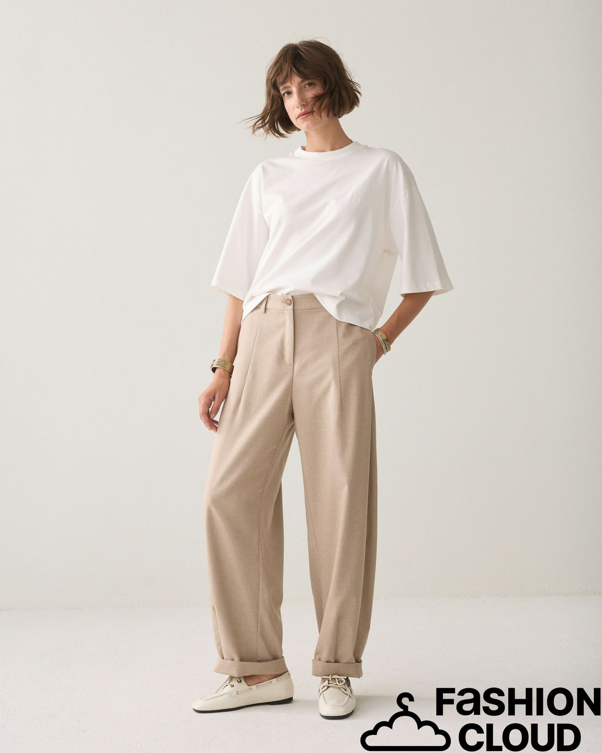 Summum Woman Trousers barrel fit Twill melange 4s3041-12481 708