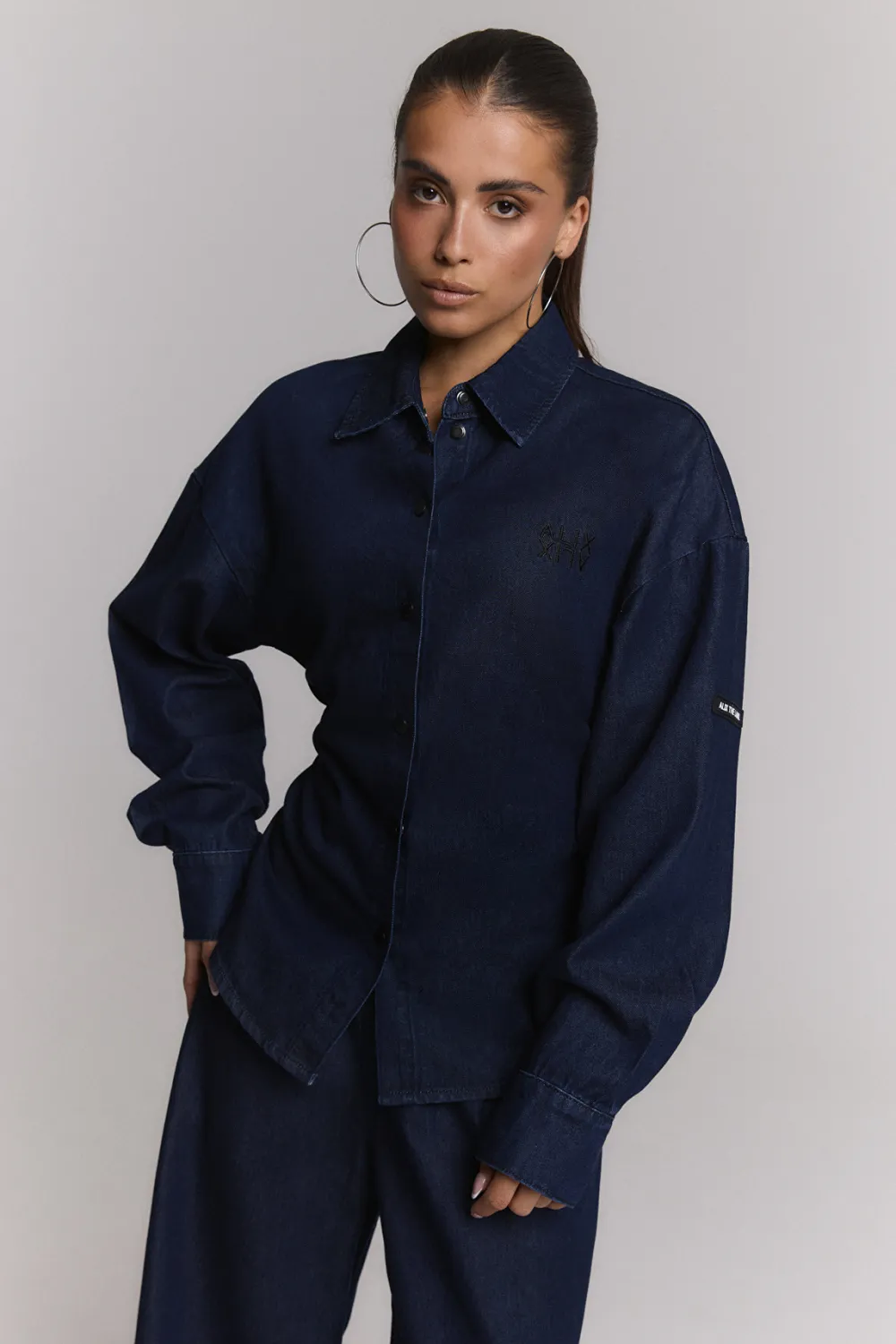Alix the Label FITTED WAIST DENIM BLOUSE 2608998904 indigo denim