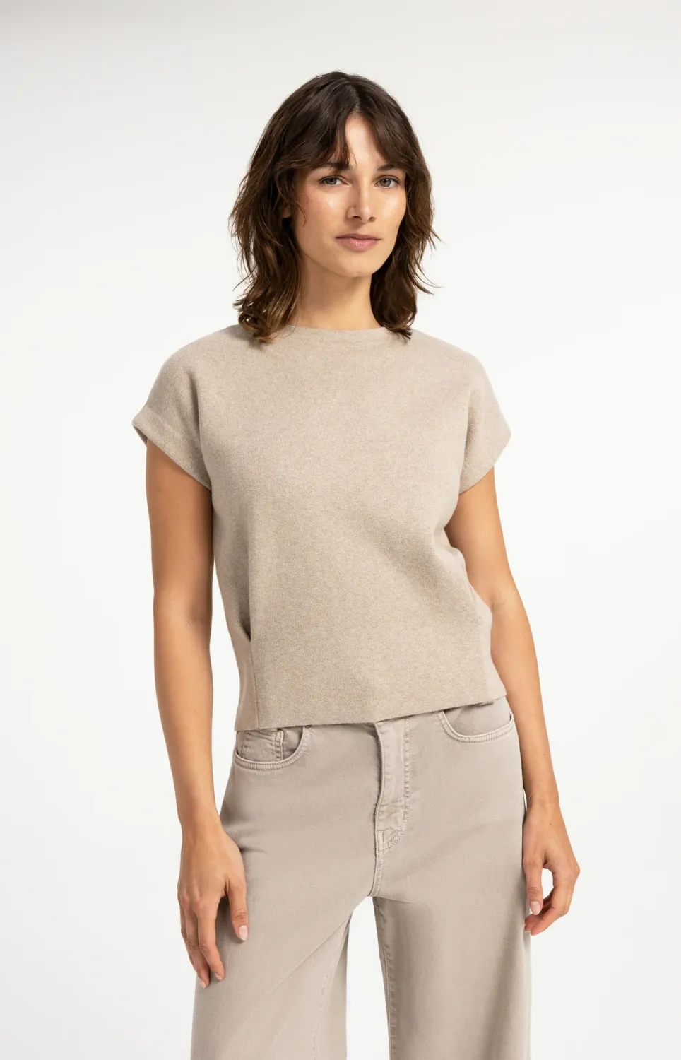 YaYa Mouwloze jacquard trui 01-000620-608 PURE CASHMERE BROWN