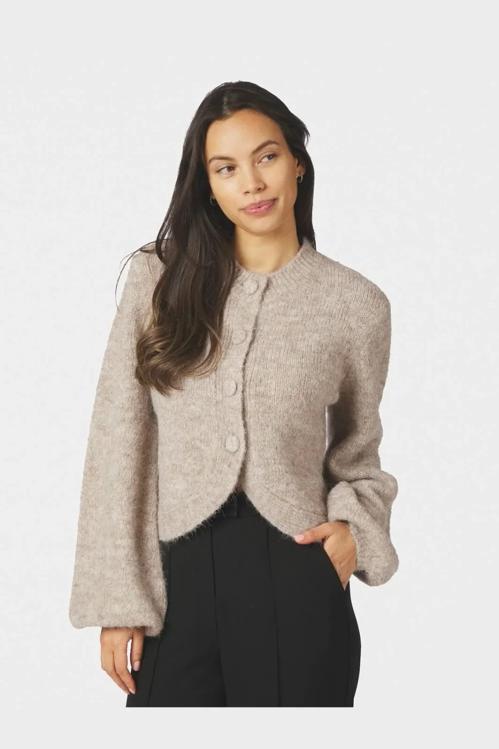 Neo Noir Gio Fluffy Knit Cardigan 168524 Beige Melange